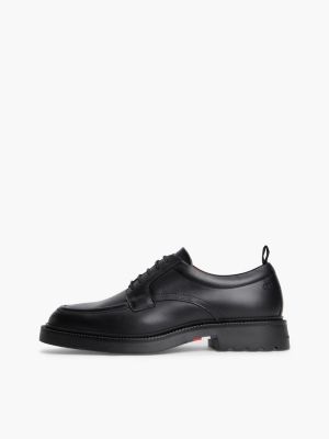 black leather debossed flag derby shoes for men tommy hilfiger