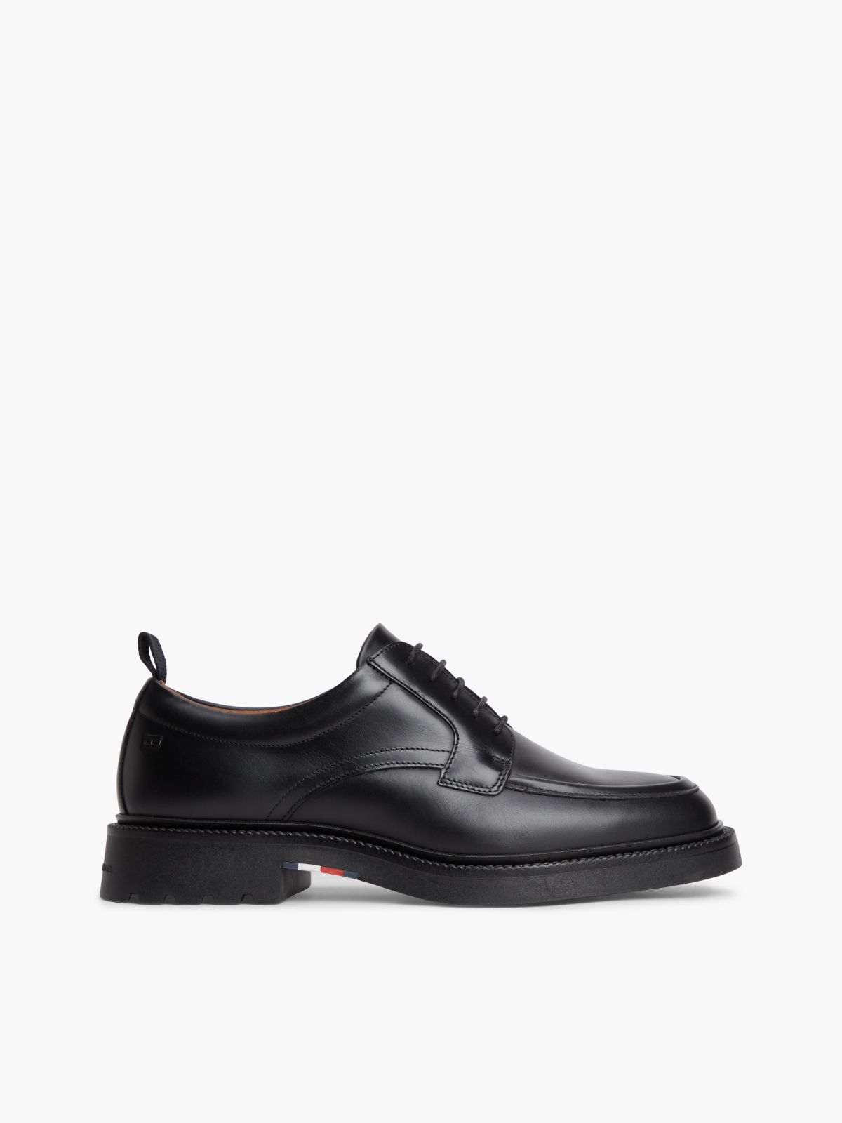 Leather Debossed Flag Derby Shoes — Black