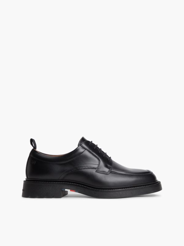 Leather Debossed Flag Derby Shoes — Black