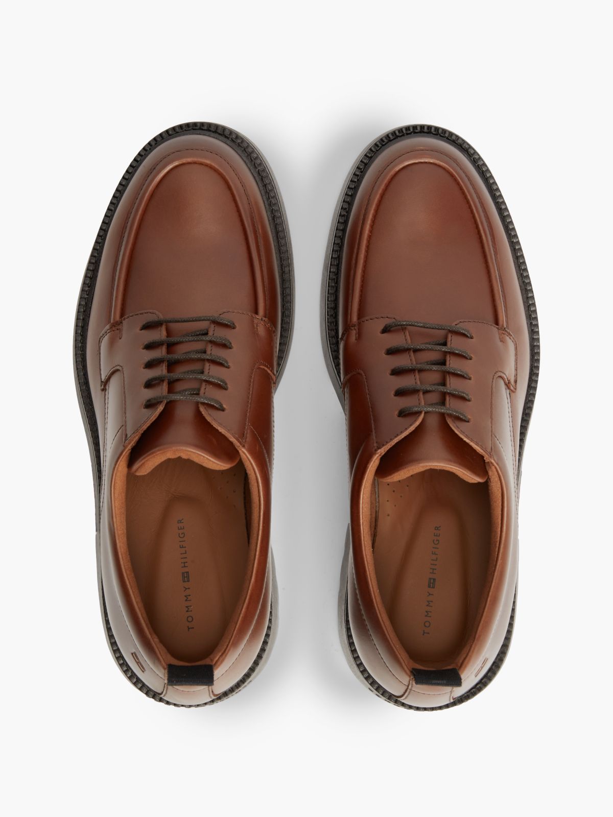 Leather Debossed Flag Derby Shoes — Brown