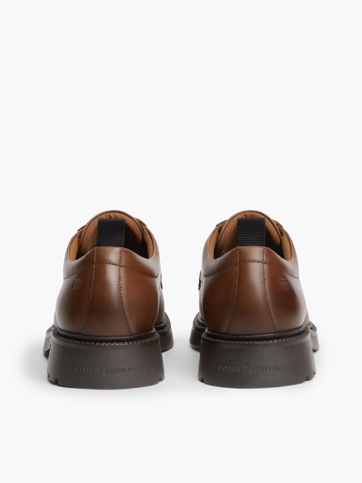 Leather Debossed Flag Derby Shoes — Brown