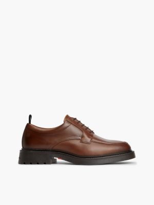 brown leather debossed flag derby shoes for men tommy hilfiger
