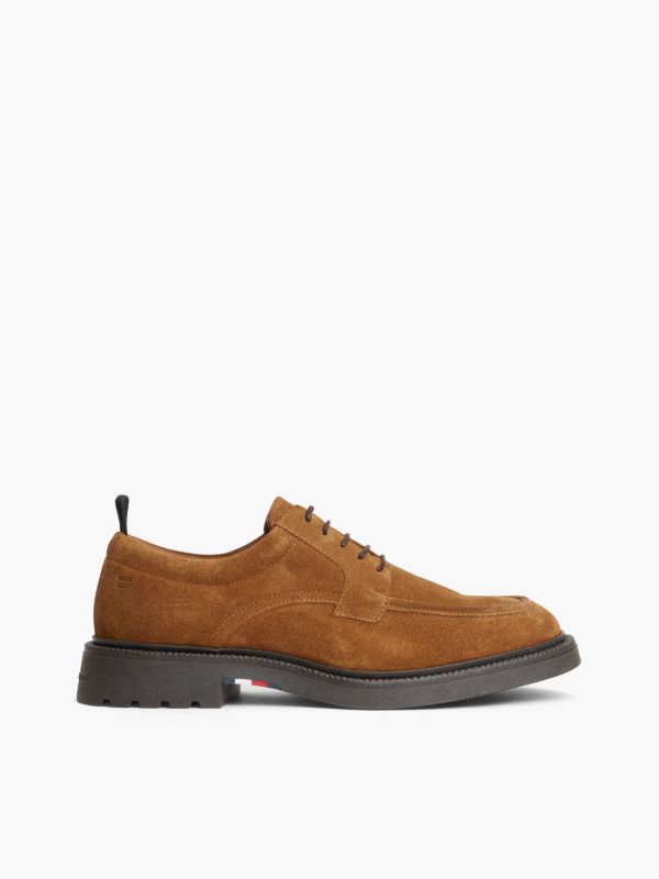 Suede Lace-Up Derby Shoes — Brown