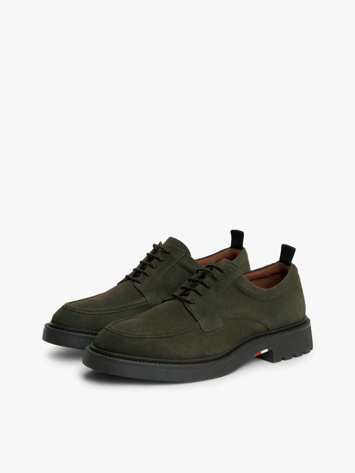 Suede Lace-Up Derby Shoes — Khaki