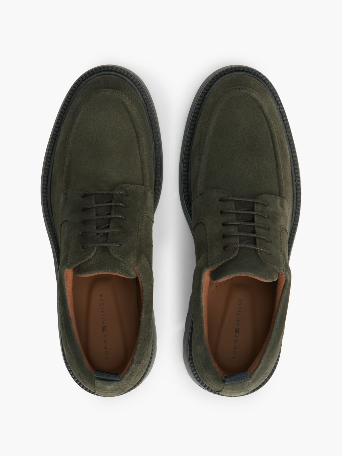 Suede Lace-Up Derby Shoes — Khaki