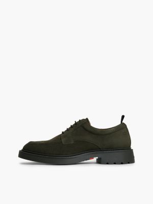 khaki suede lace-up derby shoes for men tommy hilfiger