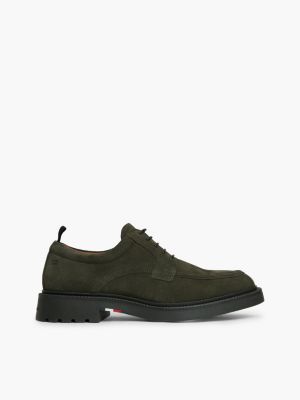 khaki suede lace-up derby shoes for men tommy hilfiger