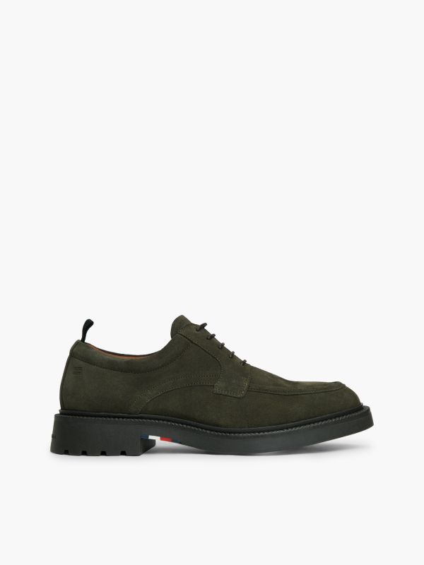 Suede Lace-Up Derby Shoes — Khaki