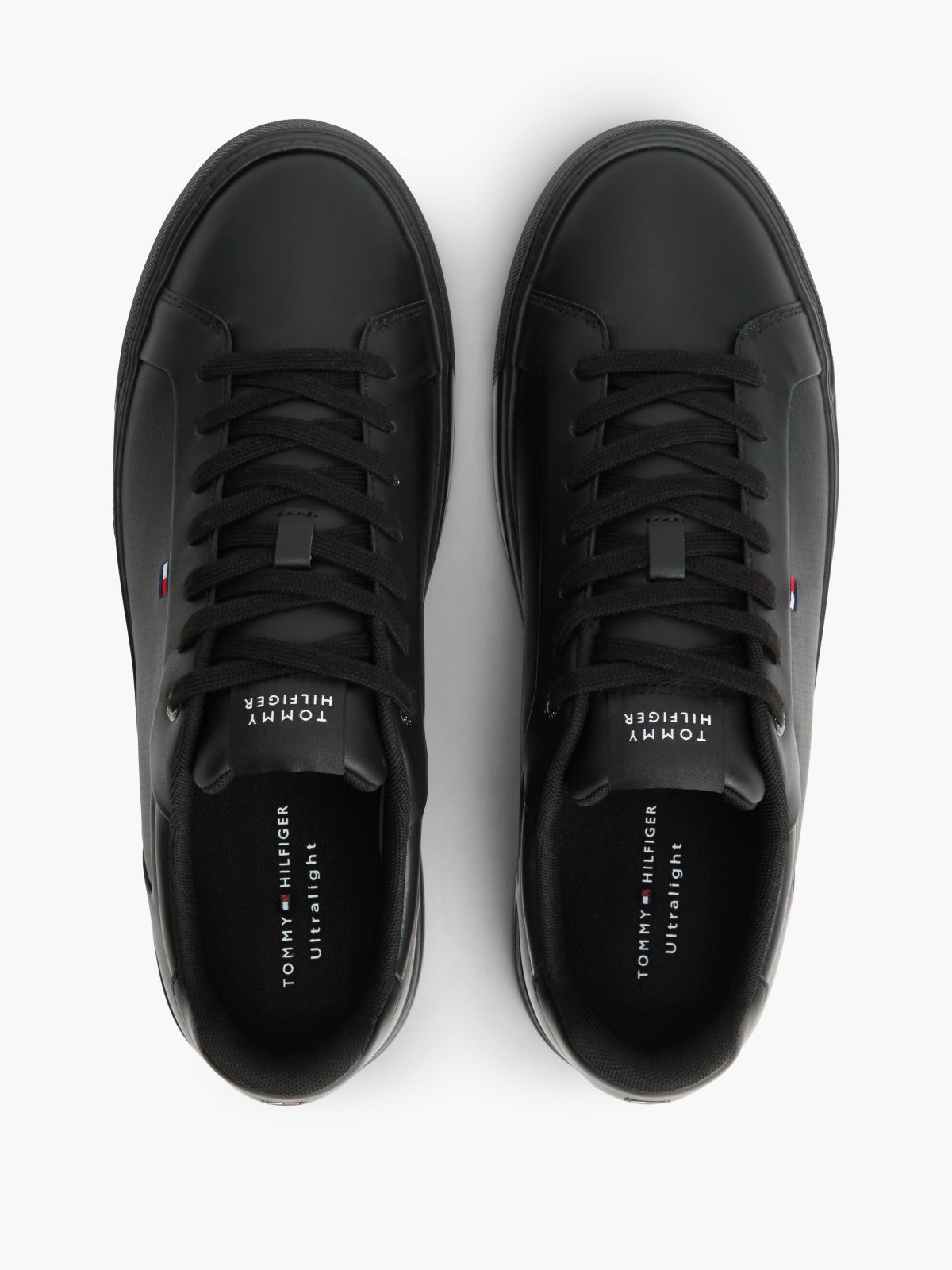 Leather Lightweight Court Trainers — Black