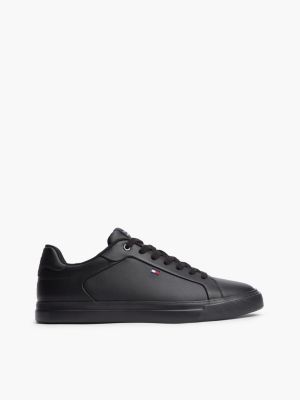 black leather lightweight court trainers for men tommy hilfiger