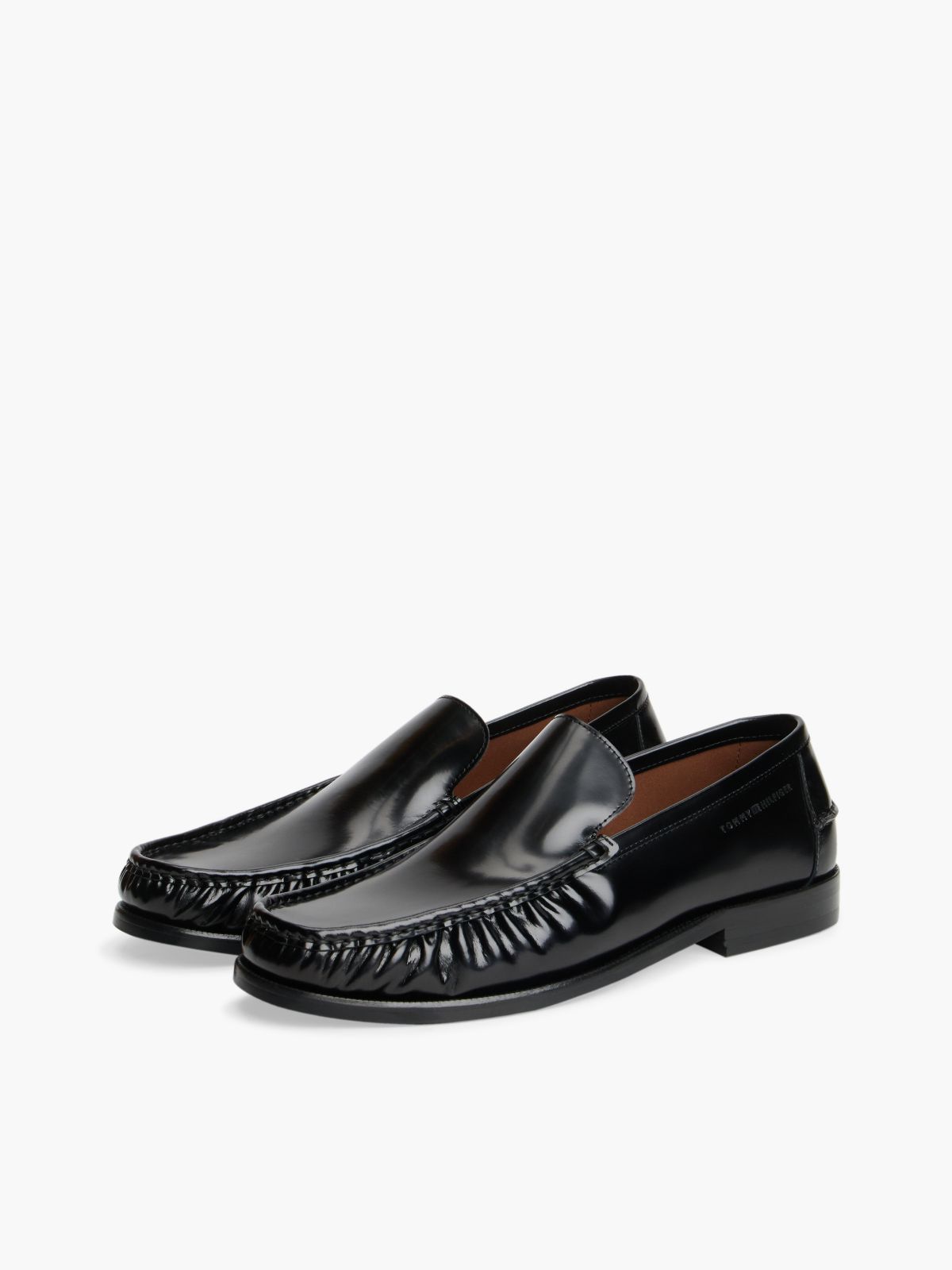 New York Label Leather Loafers — Black