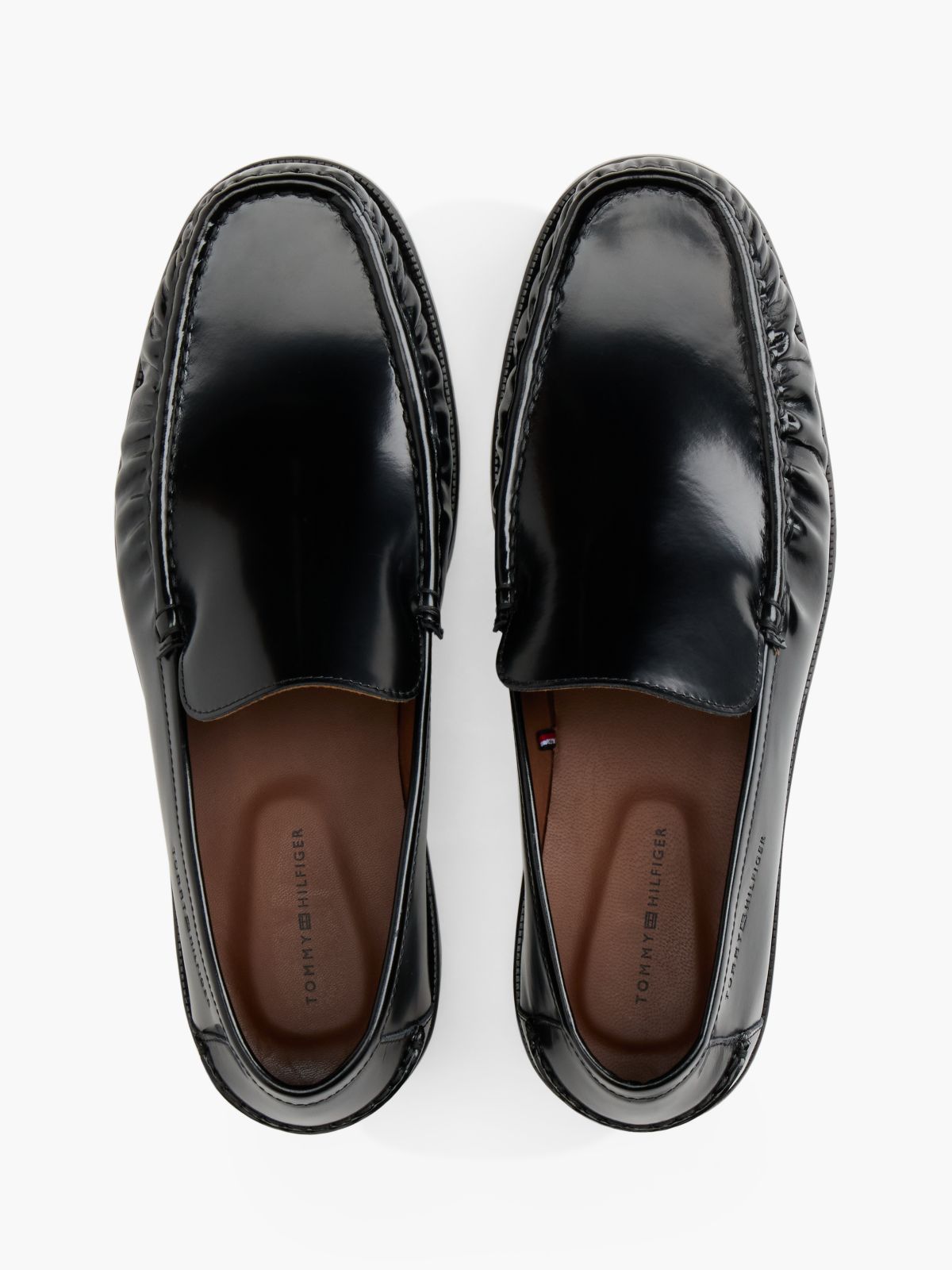 New York Label Leather Loafers — Black