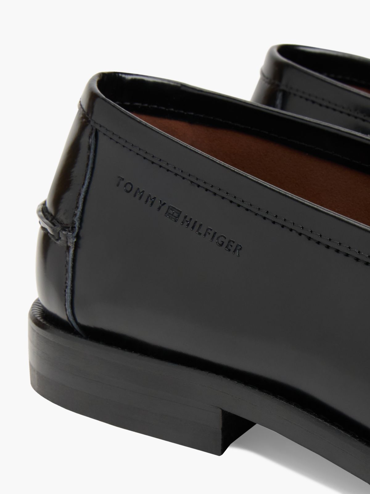 New York Label Leather Loafers — Black