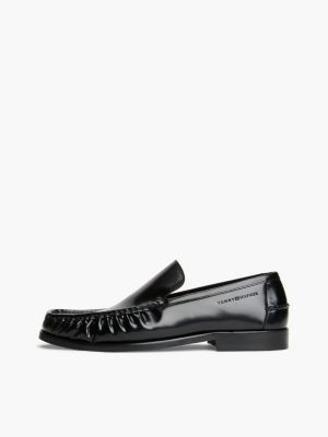 czarny skórzane mokasyny new york label dla mężczyźni - tommy hilfiger