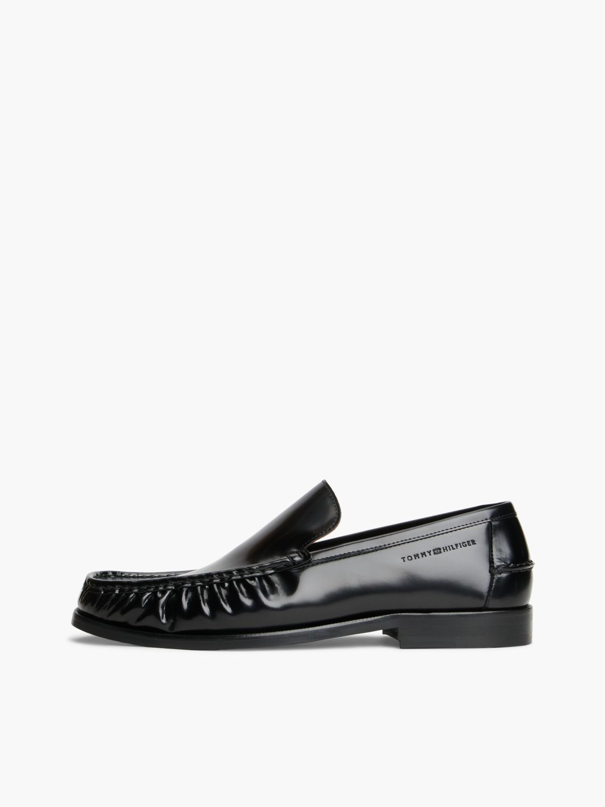 New York Label Leather Loafers — Black