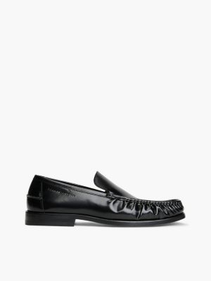 black new york label leather loafers for men tommy hilfiger