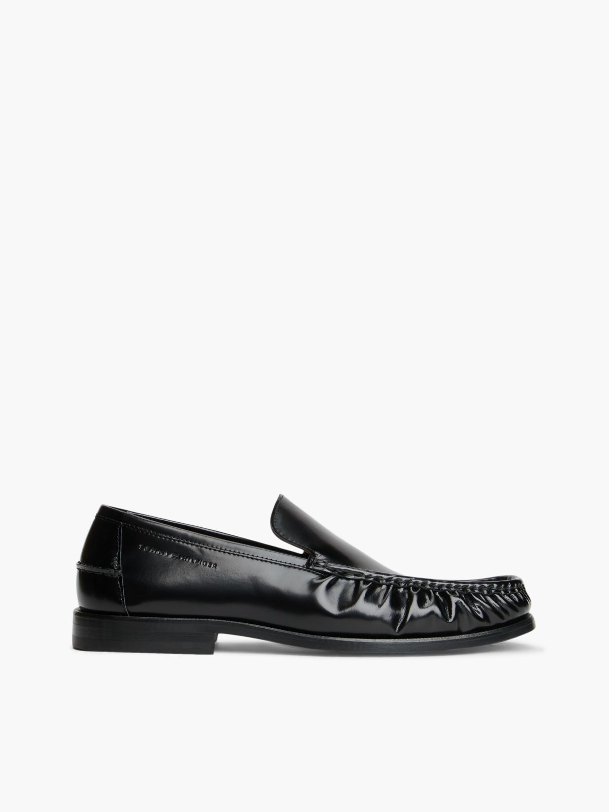 New York Label Leather Loafers — Black