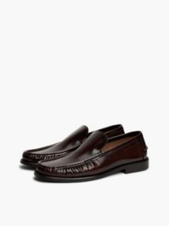 New York Label Leather Loafers — Red 2