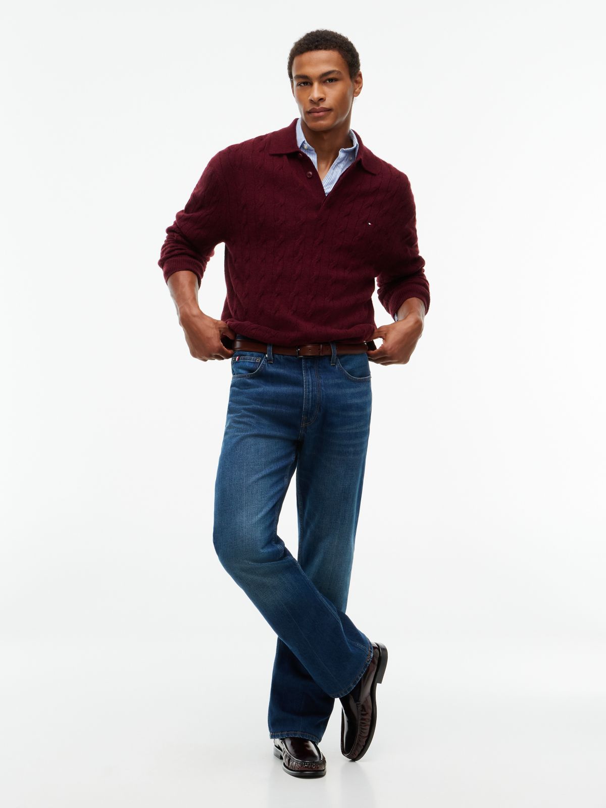 New York Label Leather Loafers — Red