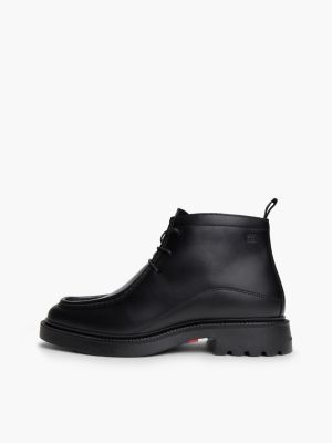 bottes chukka en cuir à lacets et bout mocassin noir pour hommes tommy hilfiger