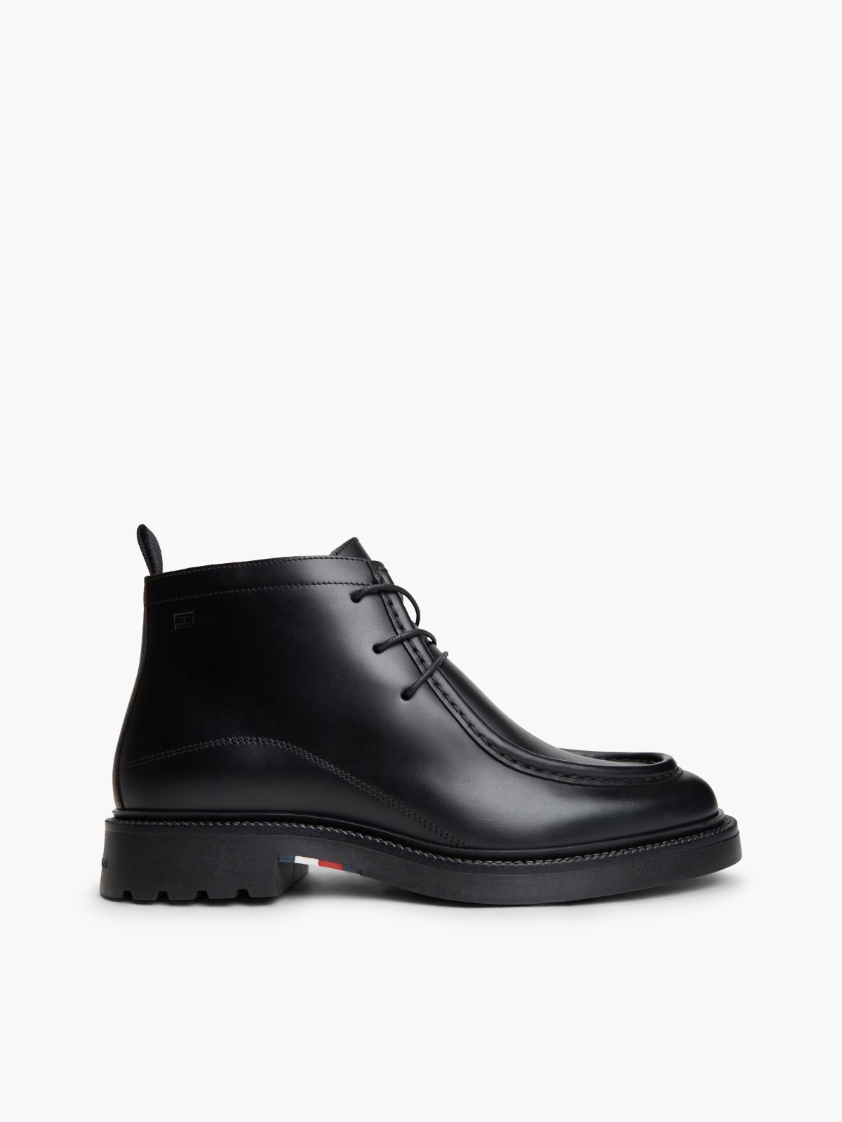 Leather Moc Toe Lace-Up Chukka Boots — Black