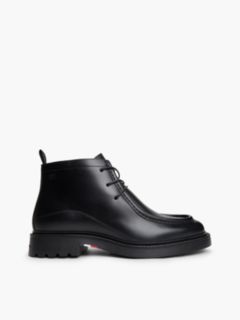 Leather Moc Toe Lace-Up Chukka Boots — Black 1