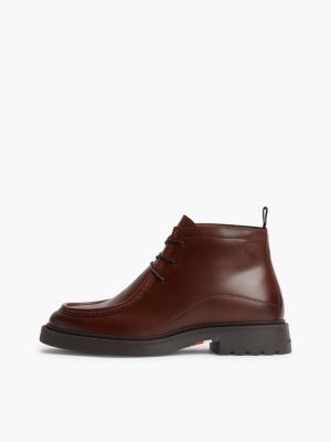 bottes chukka en cuir à lacets et bout mocassin marron pour hommes tommy hilfiger