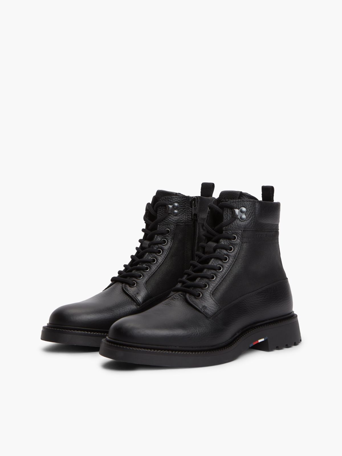 Leather Waterproof Cleat Lace-Up Boots — Black