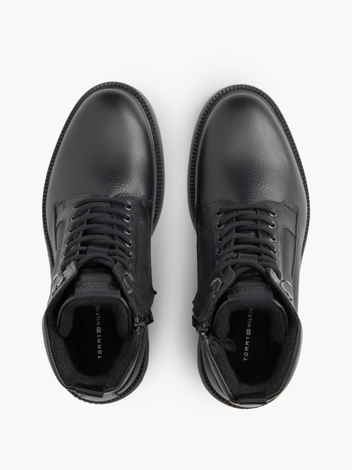 Leather Waterproof Cleat Lace-Up Boots — Black