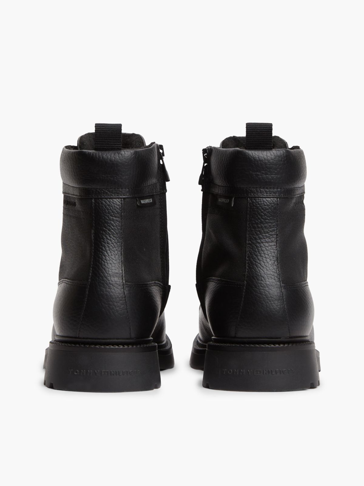 Leather Waterproof Cleat Lace-Up Boots — Black