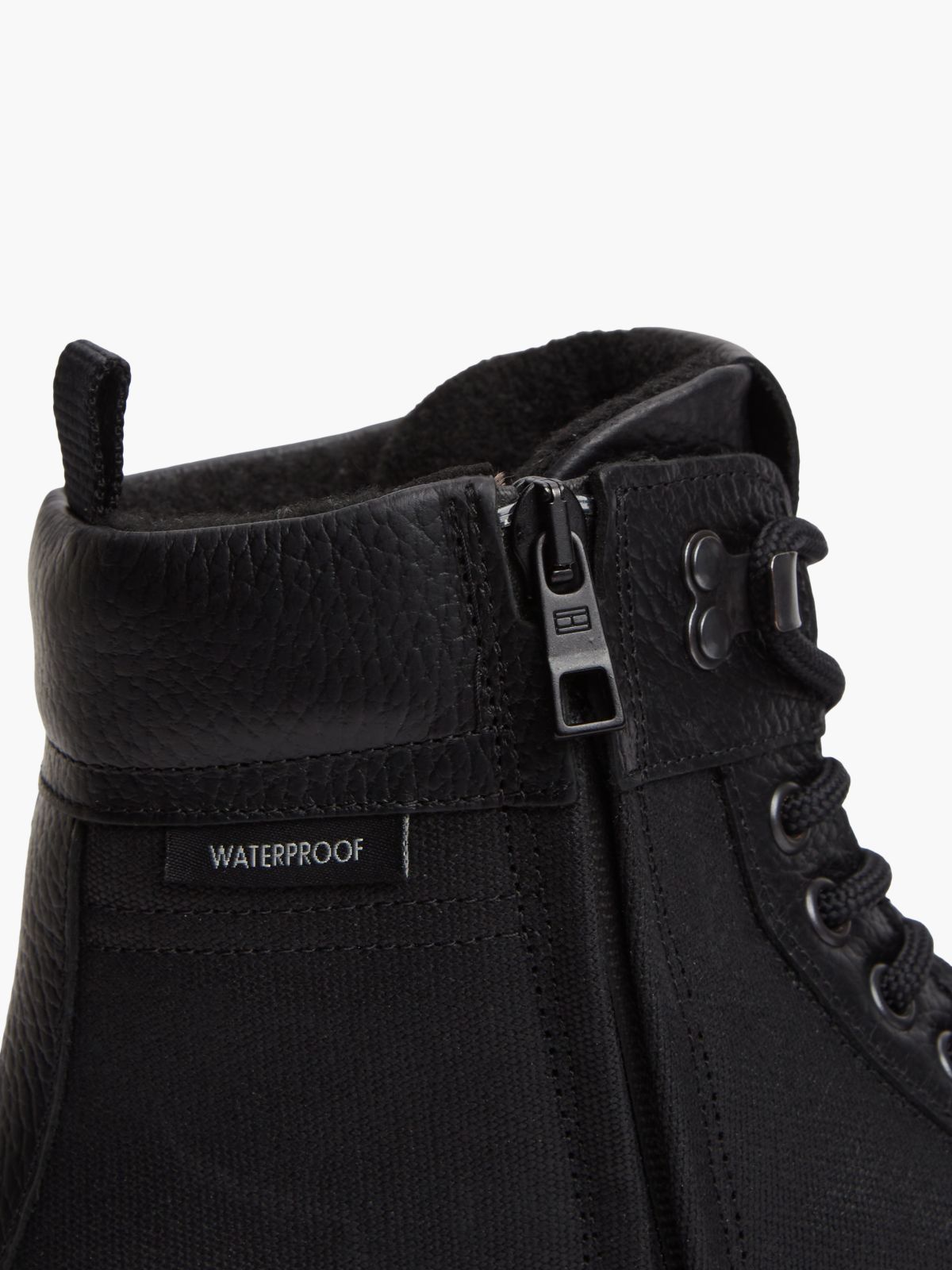Leather Waterproof Cleat Lace-Up Boots — Black