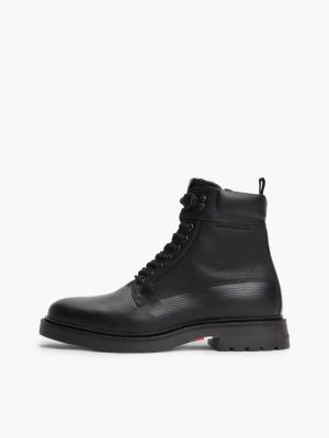 black leather waterproof cleat lace-up boots for men tommy hilfiger
