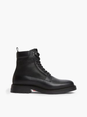 black leather waterproof cleat lace-up boots for men tommy hilfiger