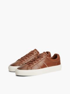 New York Label Leather Cupsole Trainers — Brown 2