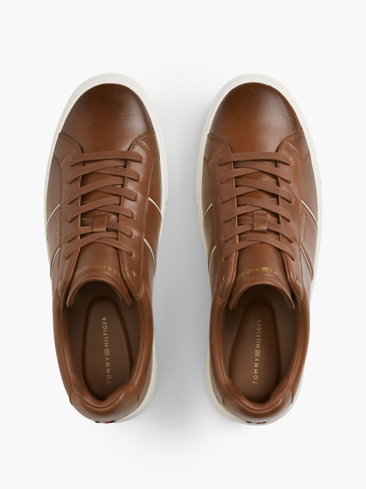 New York Label Leather Cupsole Trainers — Brown