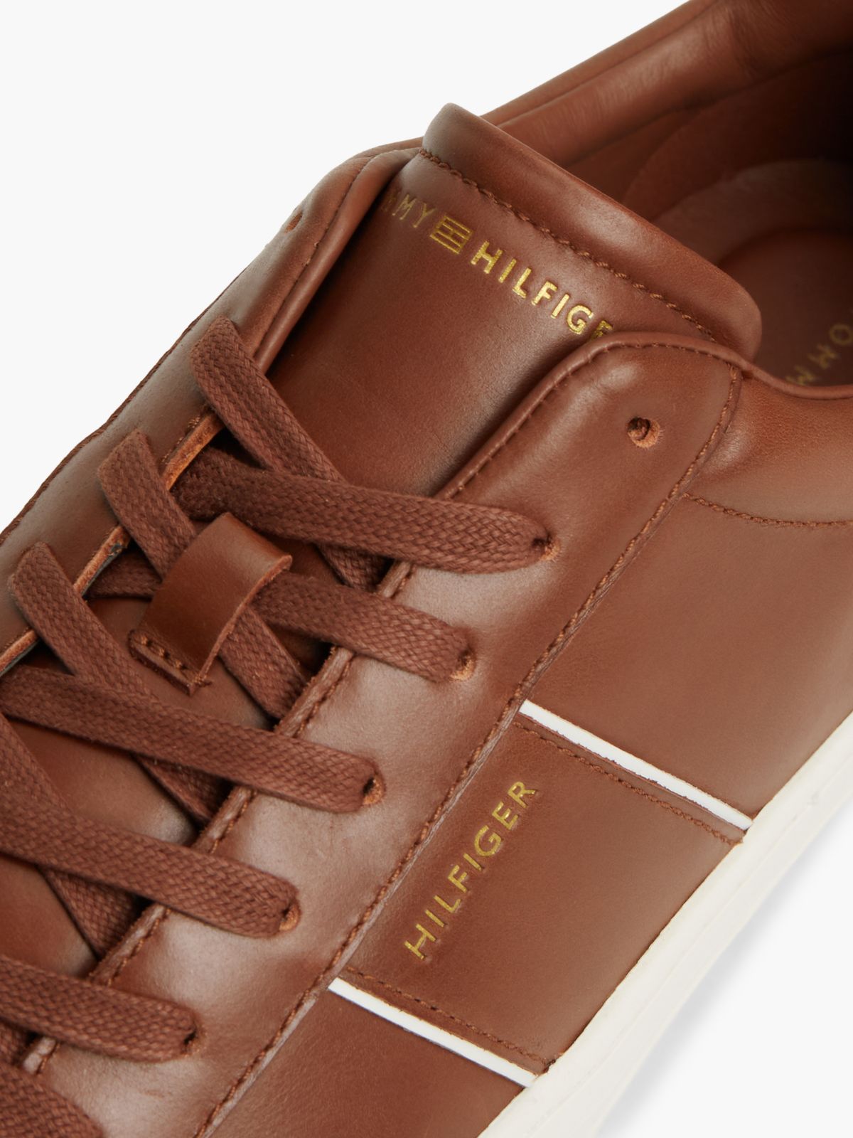 New York Label Leather Cupsole Trainers — Brown