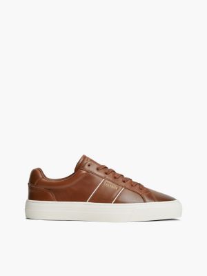 brown new york label leren cupsole-sneaker voor heren - tommy hilfiger