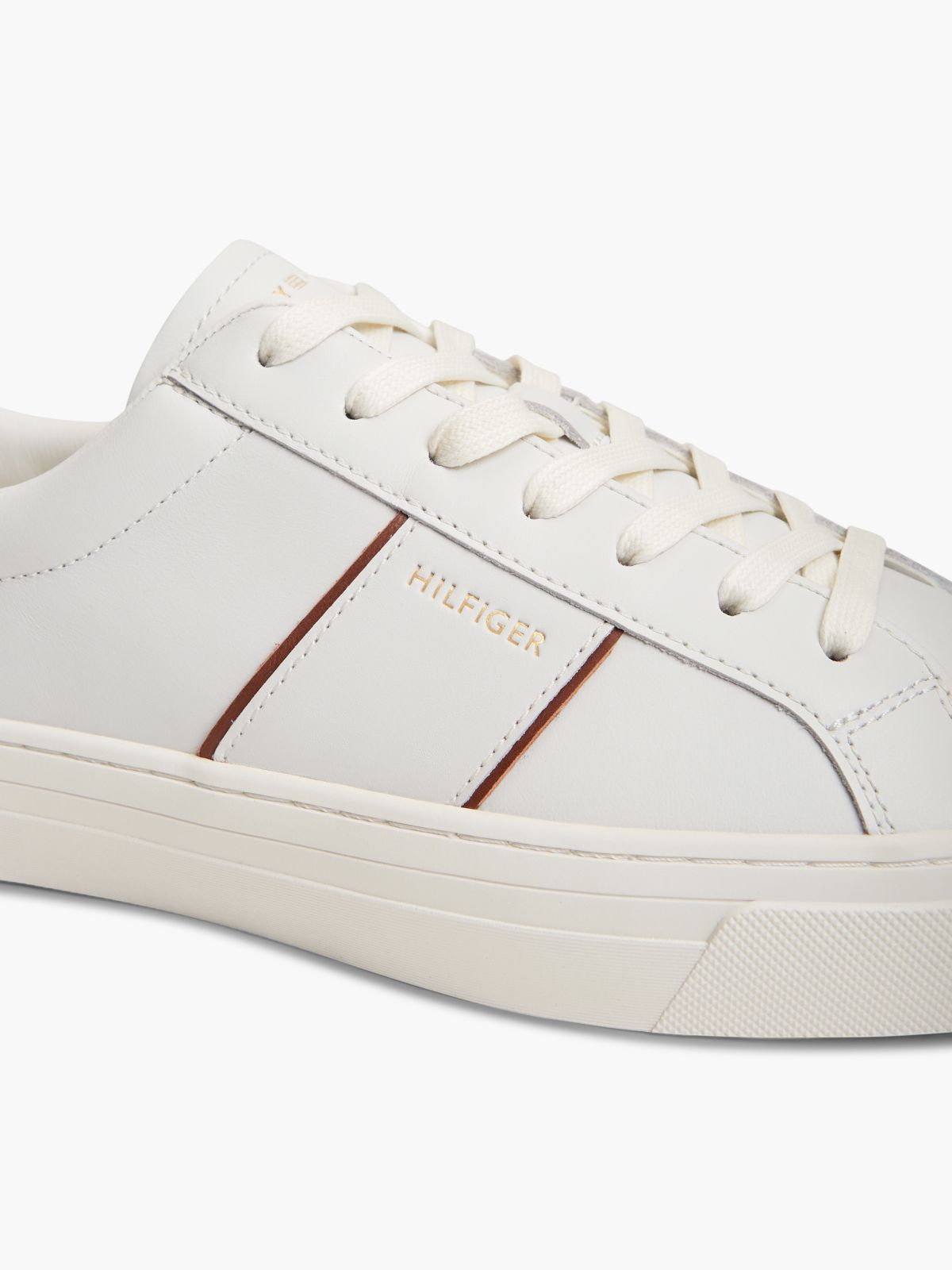 New York Label Leather Cupsole Trainers — White