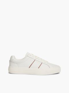 New York Label Leather Cupsole Trainers — White 1