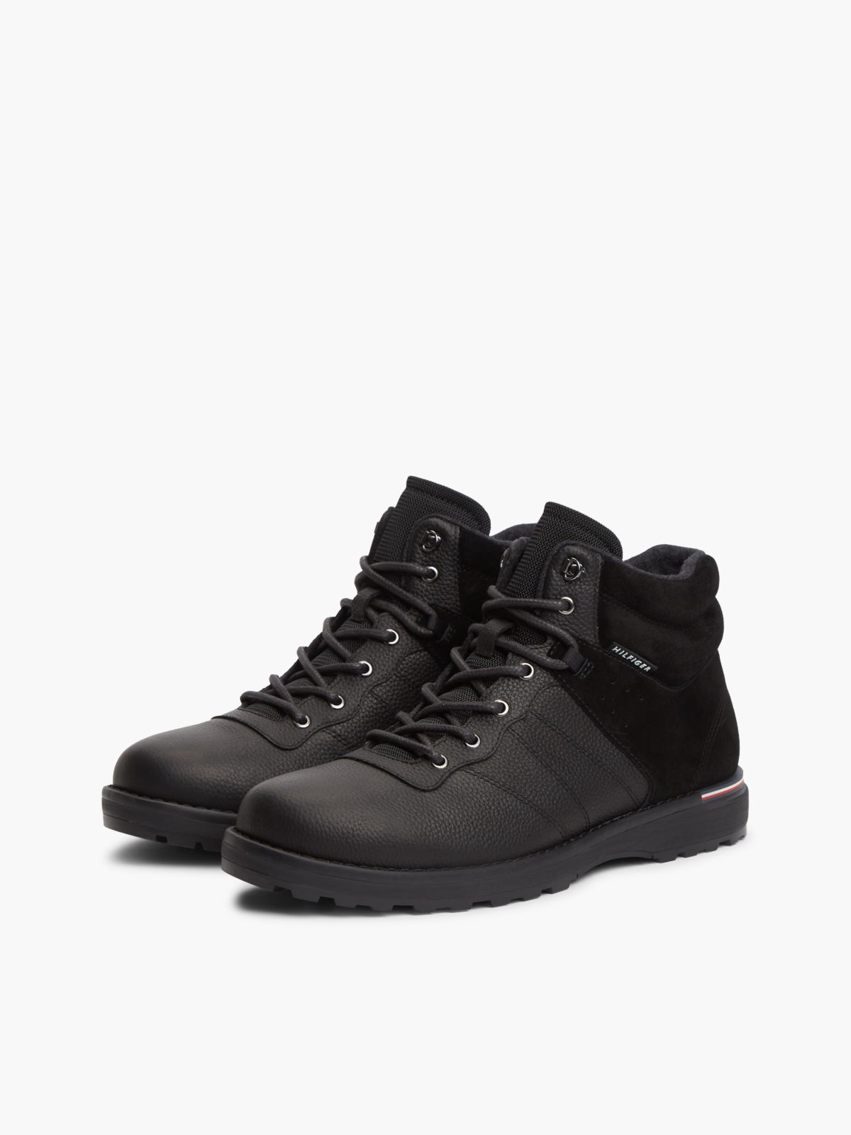 Leather Outdoor Cleat Mixed Texture Boots — Black