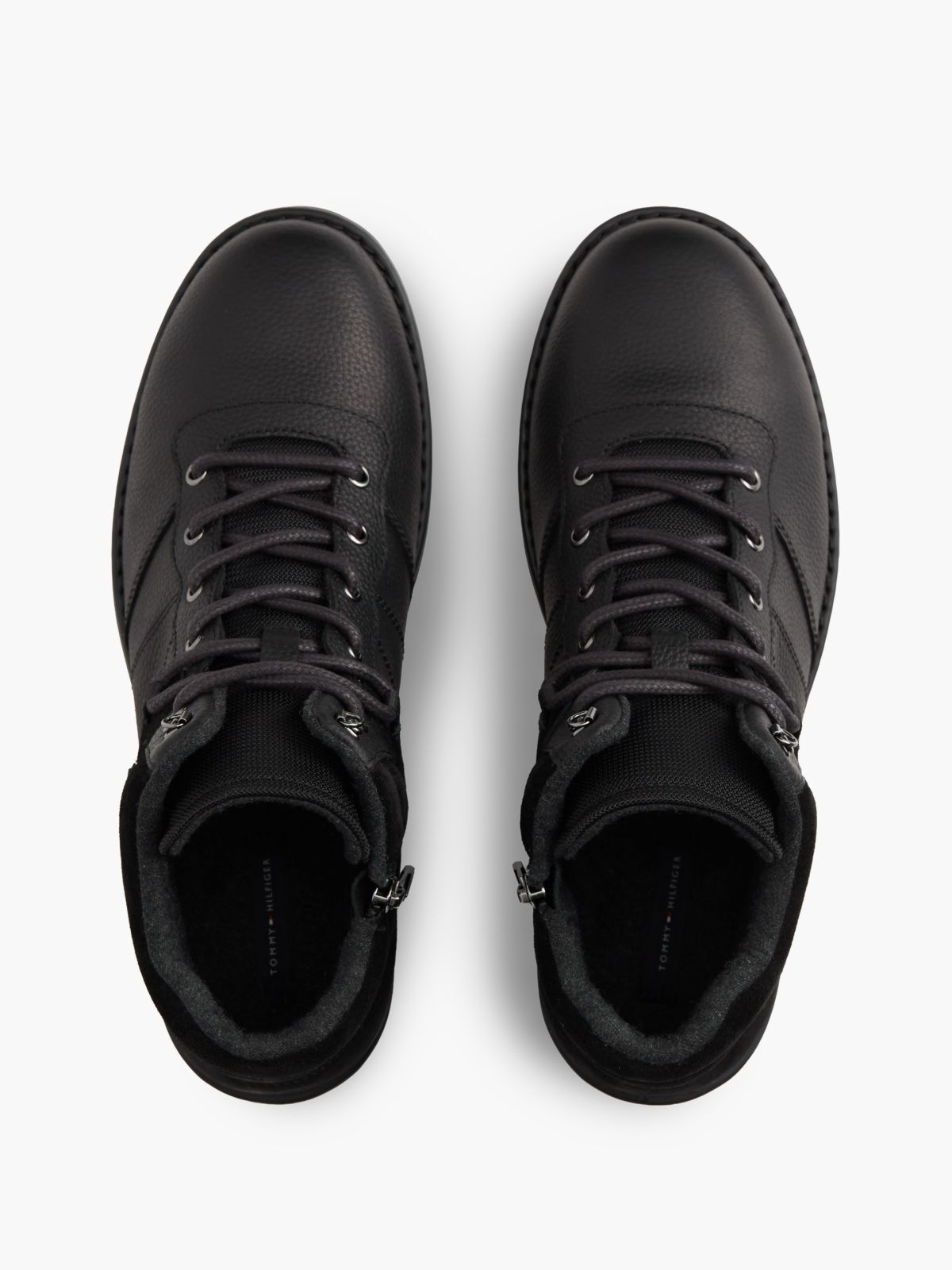Leather Outdoor Cleat Mixed Texture Boots — Black