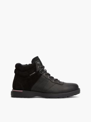 scarponcini outdoor in pelle con mix di texture black da uomini tommy hilfiger