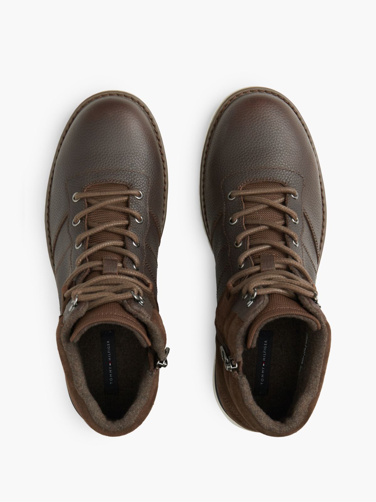 Leather Outdoor Cleat Mixed Texture Boots — Brown