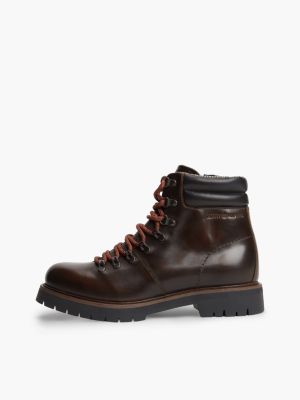 bruin outdoor waterdichte leren veterlaars voor heren - tommy hilfiger