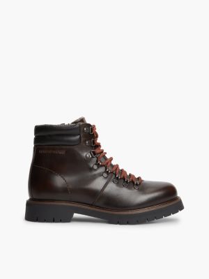 brown outdoor waterproof leather lace-up boots for men tommy hilfiger