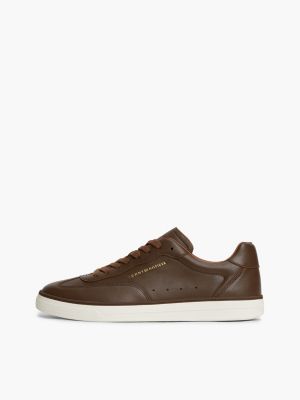 brown new york label luxe leather trainers for men tommy hilfiger