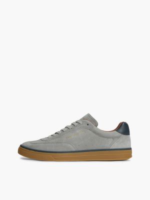 szary luksusowe buty sportowe new york label z zamszu dla mężczyźni - tommy hilfiger