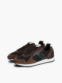 Logo Mixed Texture Trainers — Brown 2