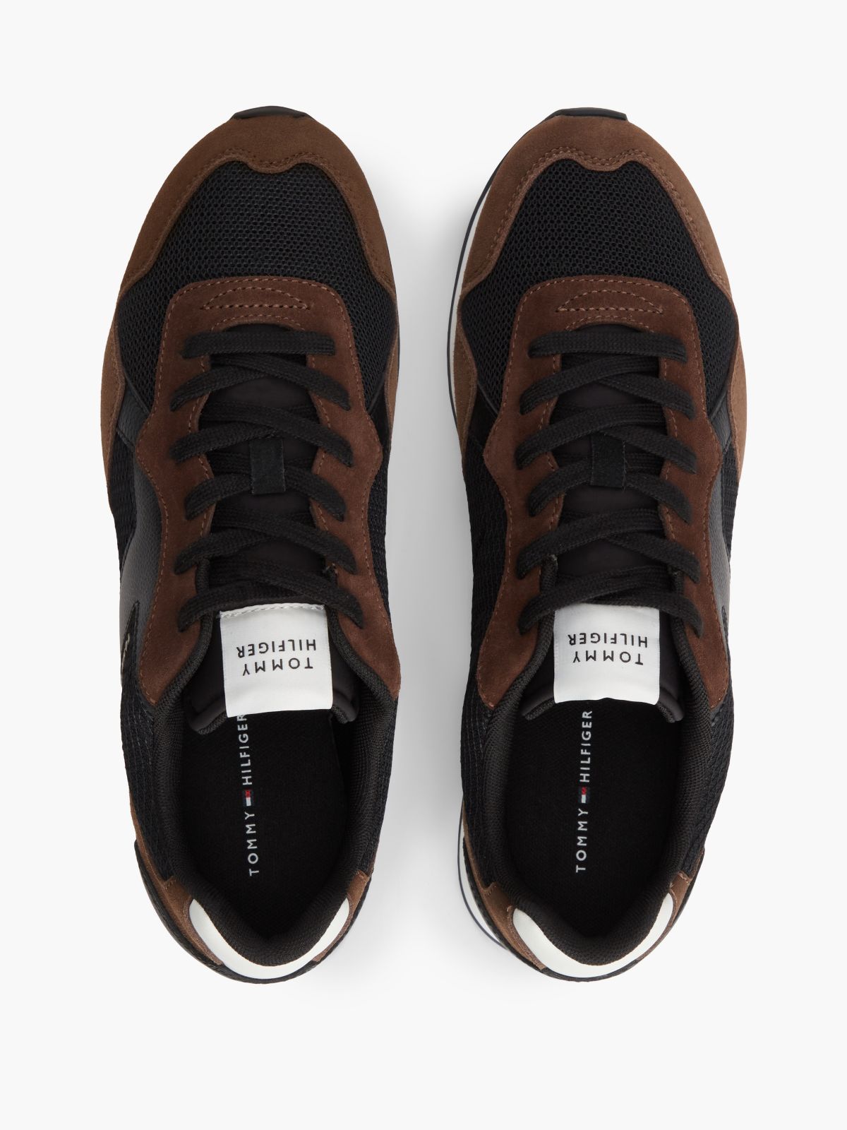 Logo Mixed Texture Trainers — Brown