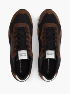 Logo Mixed Texture Trainers — Brown 3